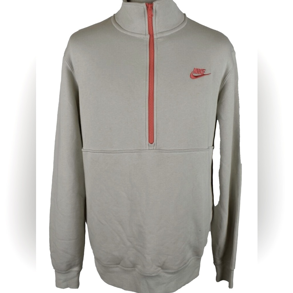 Nike Sportswear Men's Light Bone/Coral Club 1/2 Zip Pullover Sweatshirt, Size M
